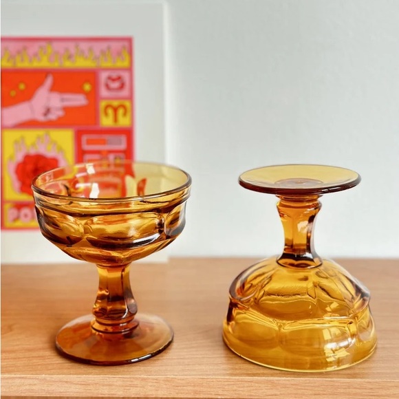 Vintage Amber Coupe Glasses by Libbey Glassware, Set of 2 - Picture 7 of 10